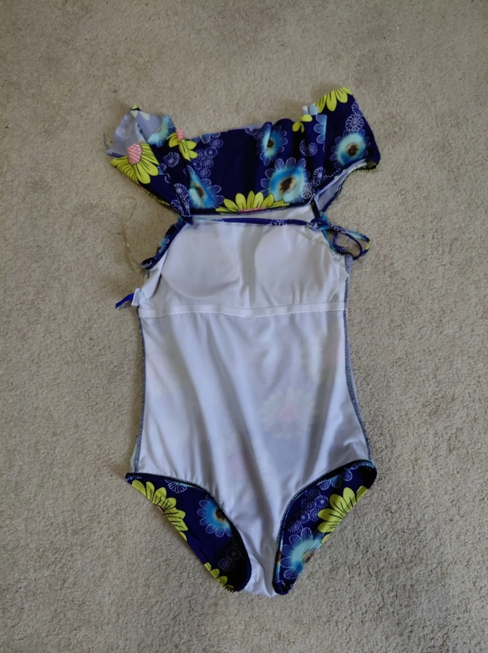 Girls Navy Floral One-Shoulder Swimsuit - Kids Swim